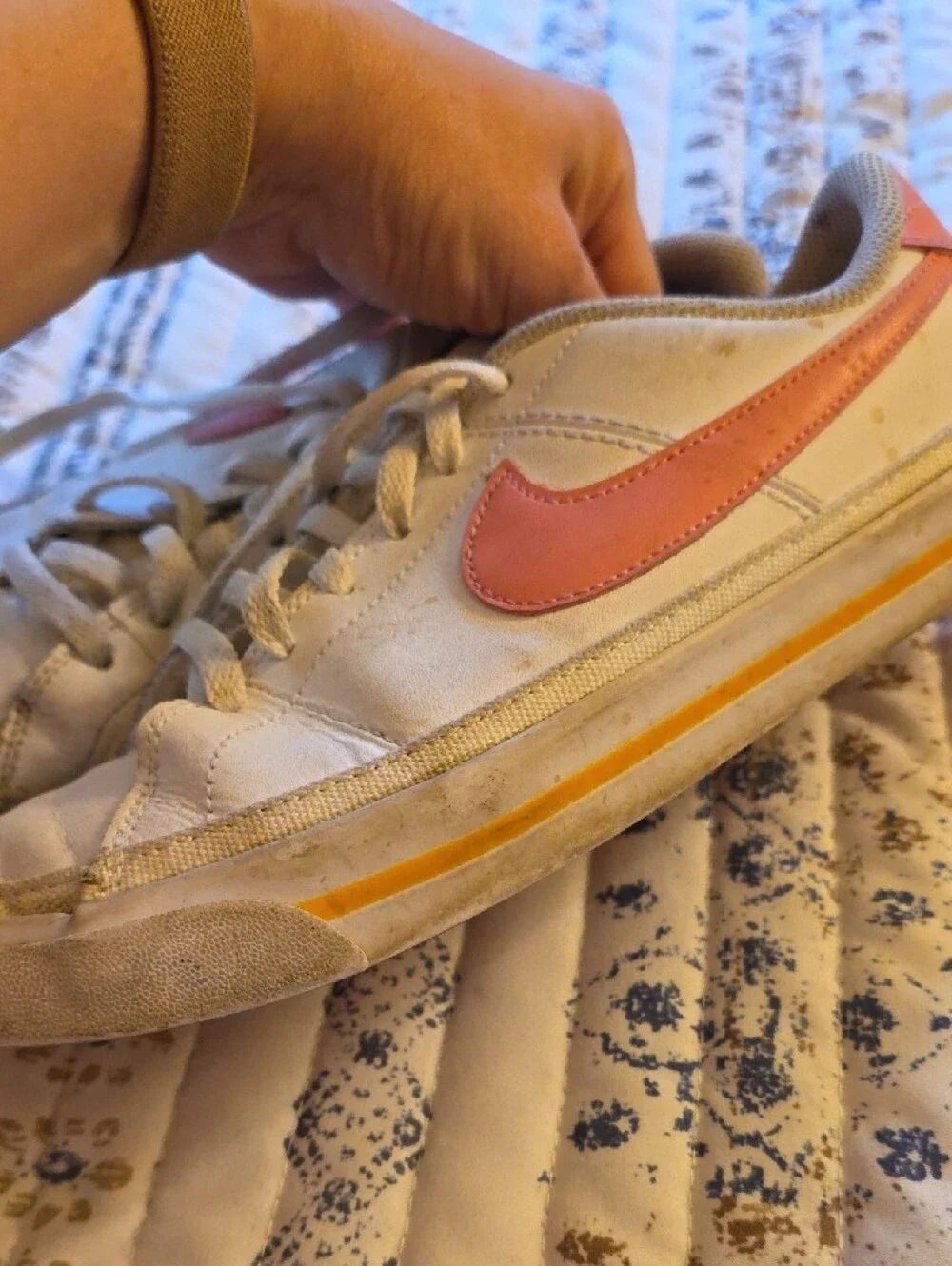 Nike White Low-Top Sneakers with Pink and Orange Swooshes
